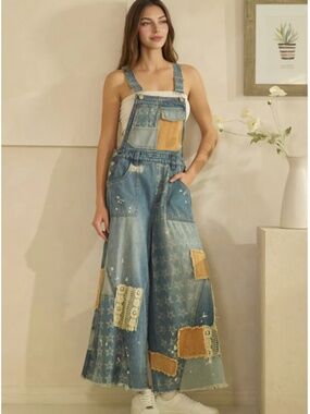 🎂 Oli and Hali “ TEMPE ” Oli & Hali  MULTI PATCH DENIM OVERALLS 54